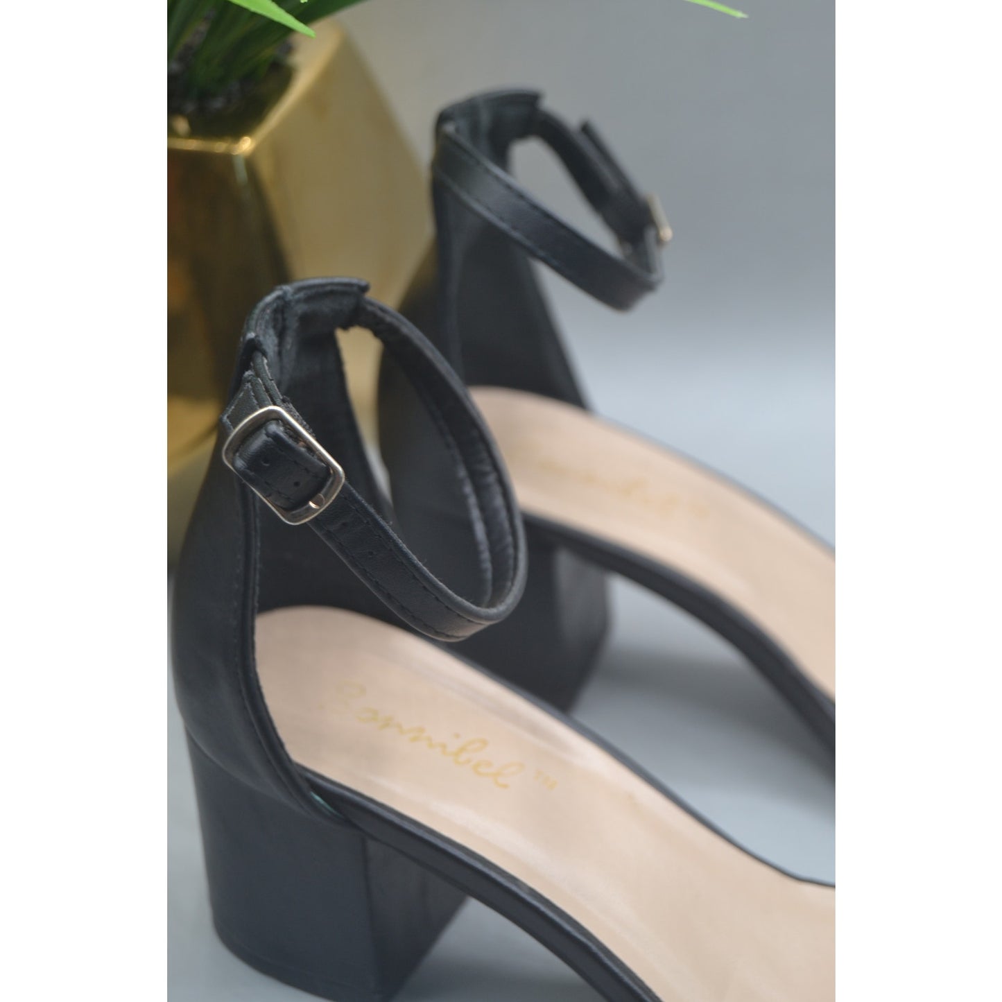 Black Size 7 Bonnie Bell Open Heels With Short Heel And Adjustable Belt Strap