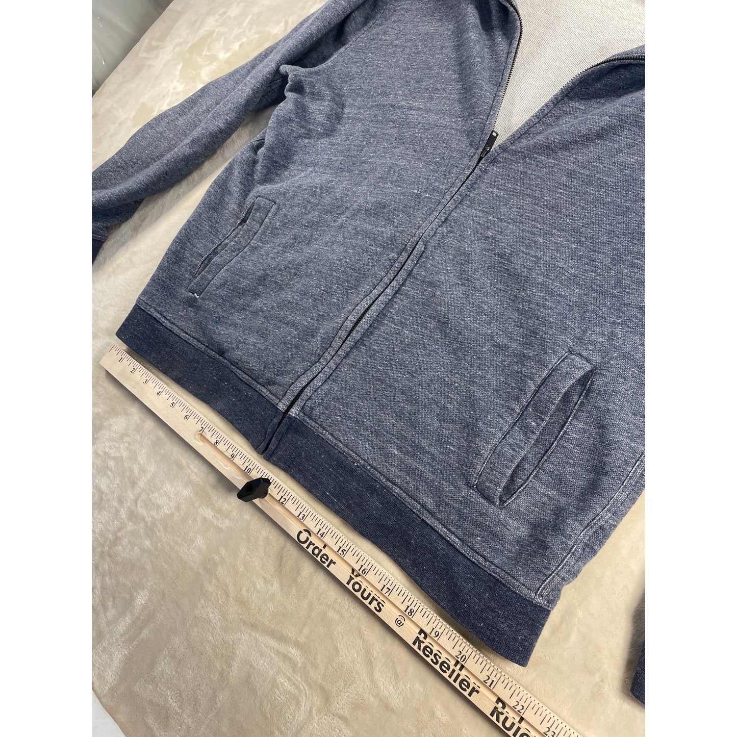 Everlane Mens Hooded Zip Up Heather Blue Sweater XL