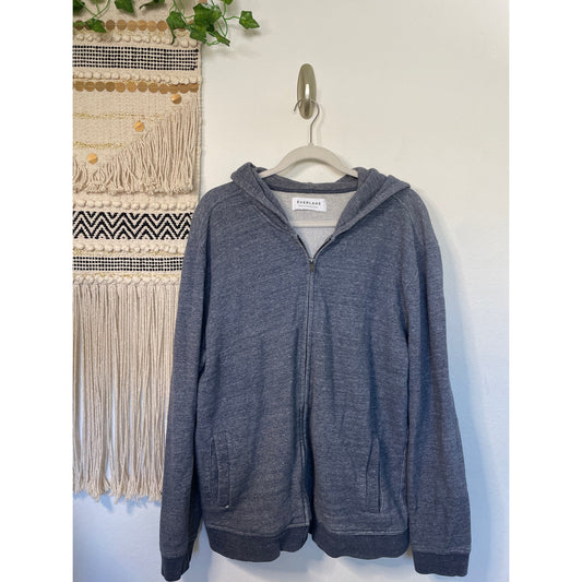 Everlane Mens Hooded Zip Up Heather Blue Sweater XL