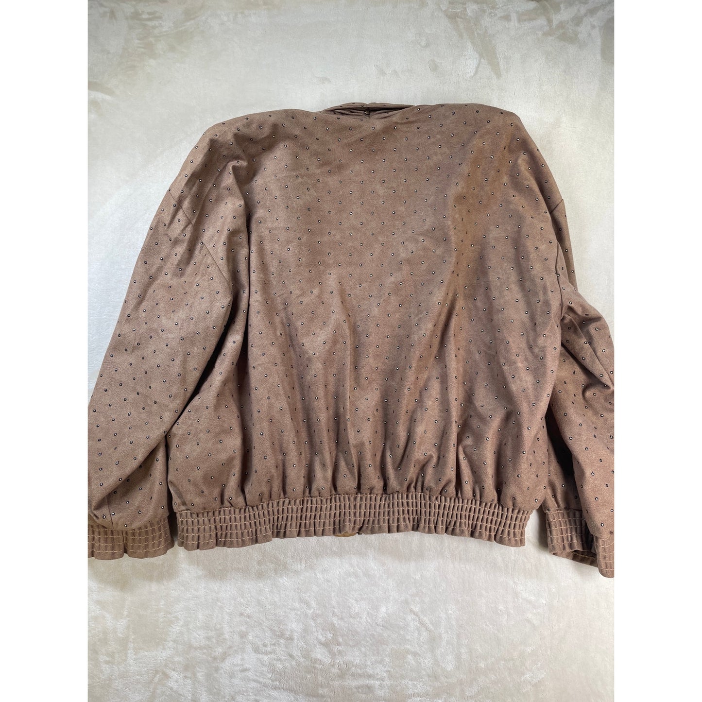 Vintage Caramel Studded Set Satin Lined Bomber Jacket Stretch Pant Suit M