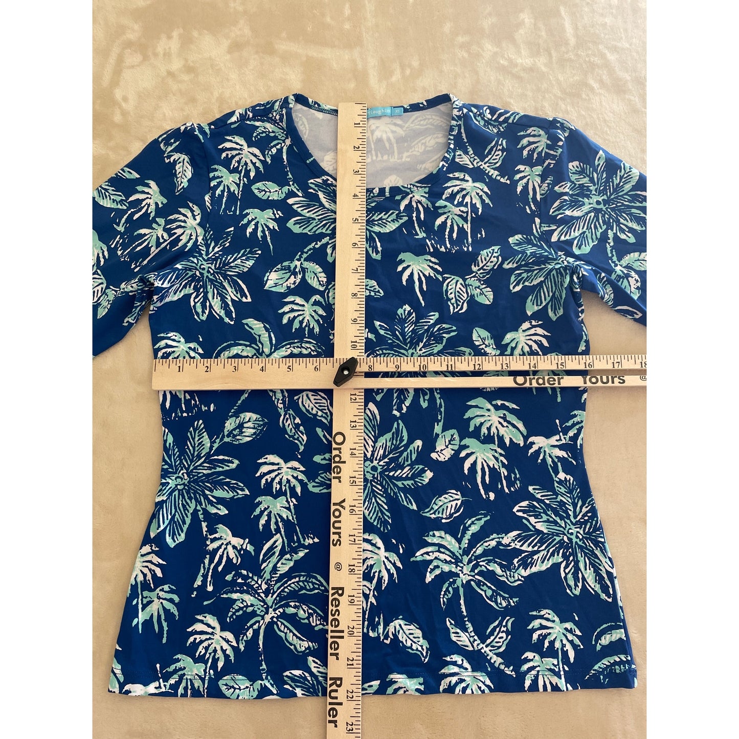 J. MCLAUGHLIN  XSMALL SIGNATURE BLOUSE 3/4 SLEEVE BLUE BOTANNICA