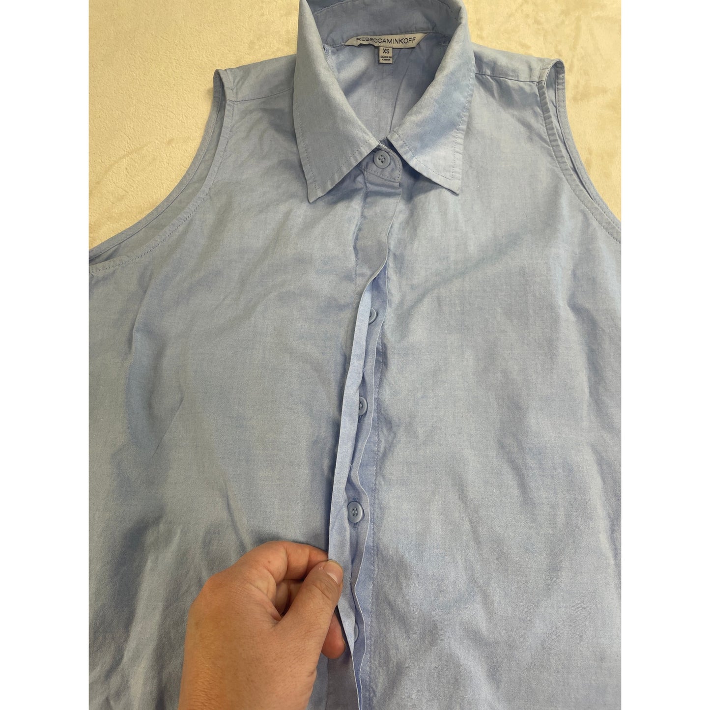 Rebecca Mincoff Cotton Sky Blue Button Up Shirt Dress XS