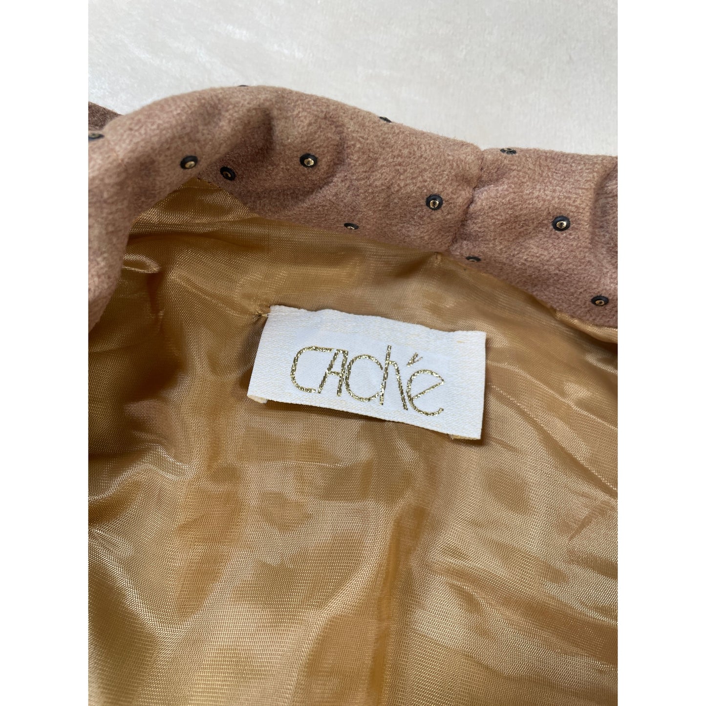 Vintage Caramel Studded Set Satin Lined Bomber Jacket Stretch Pant Suit M