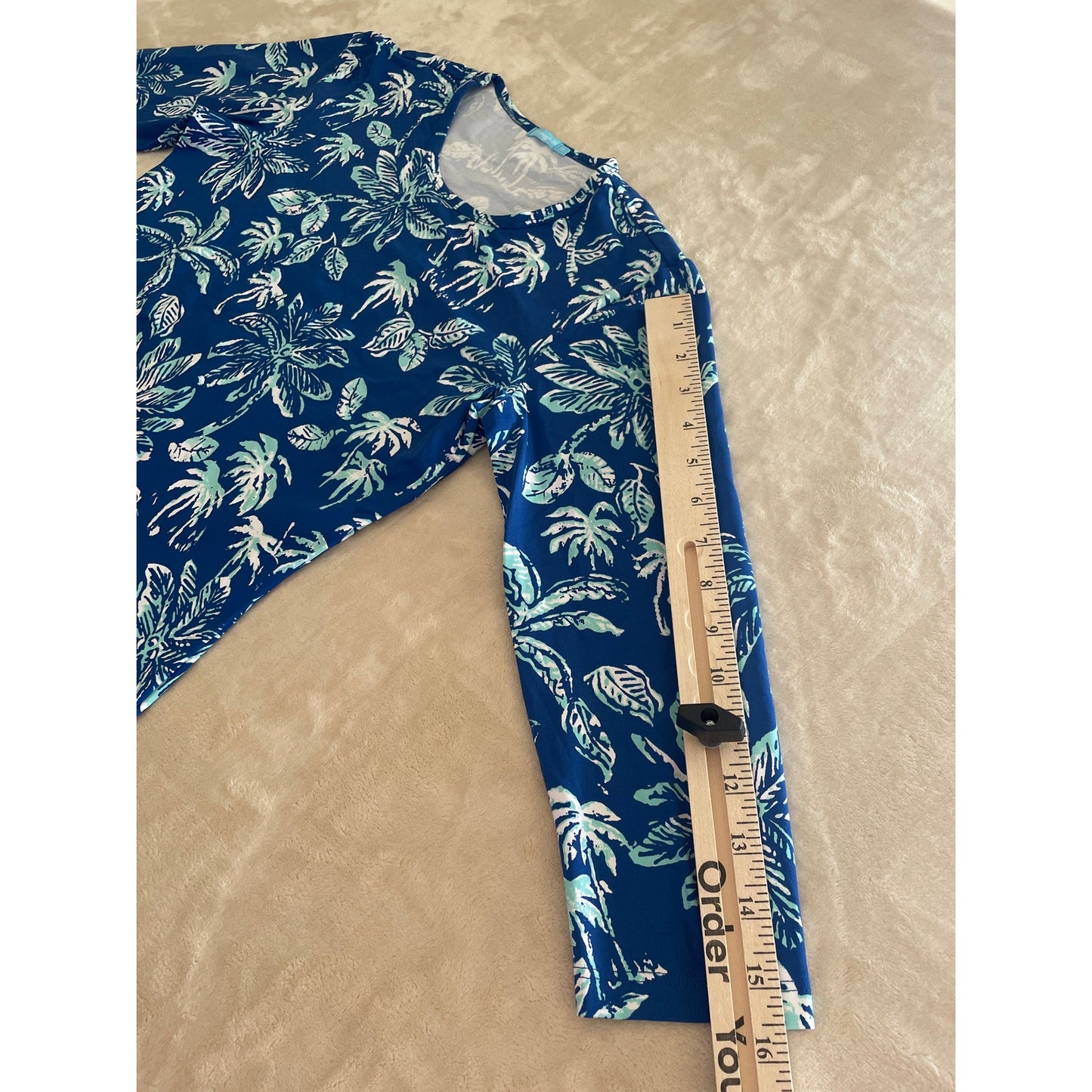 J. MCLAUGHLIN  XSMALL SIGNATURE BLOUSE 3/4 SLEEVE BLUE BOTANNICA