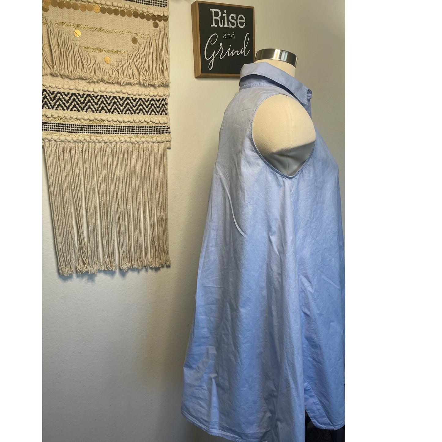Rebecca Mincoff Cotton Sky Blue Button Up Shirt Dress XS