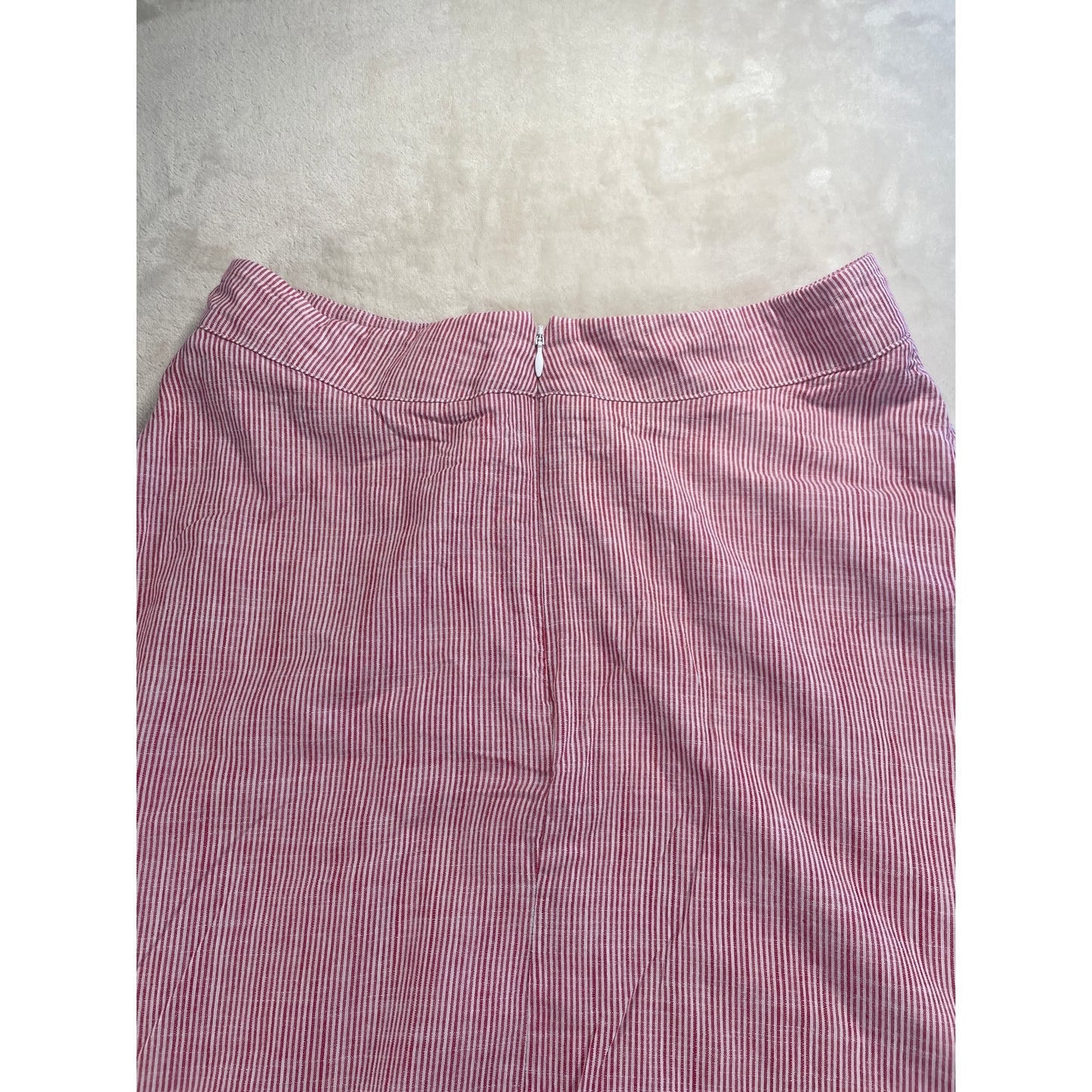 Bird & Knoll 100% Cotton Red White Pin Stripped Long Lined Maxi Skirt | M
