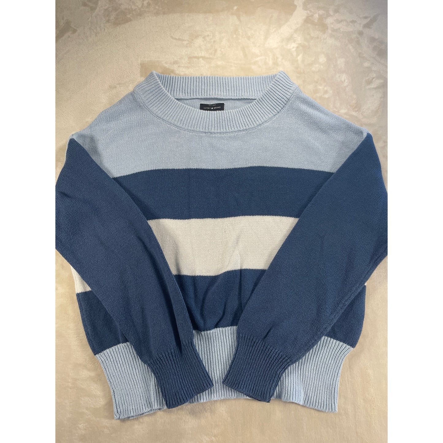Lucky Brand Womans Light Blue Striped Knit Sweater M