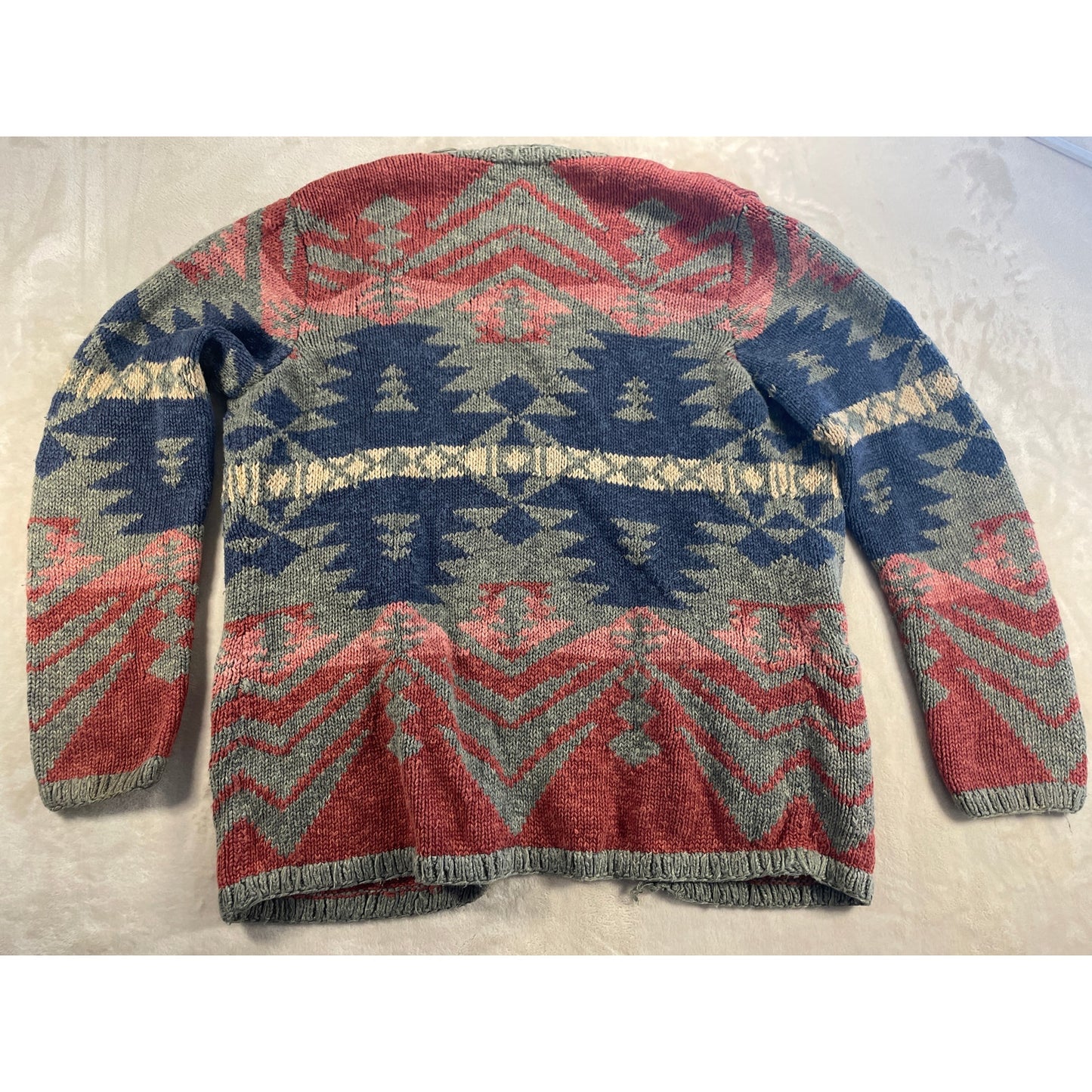 Vintage Exlcusive Hand Knit for Lauren Ralph Lauren Womans Western Aztec Open Knit Sarape Cardigan Sweater -M