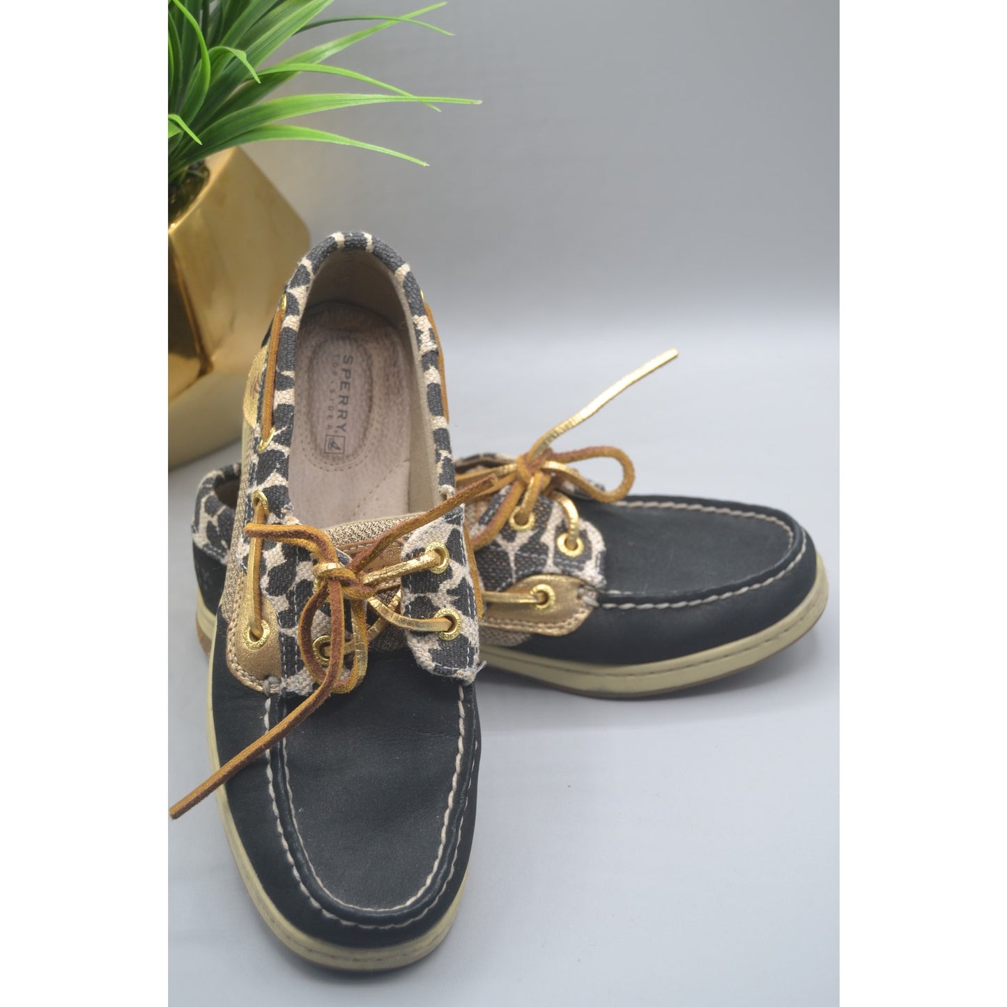 Sperry Top Sider Woman Animal Print Loafer Leather Laces Size 6