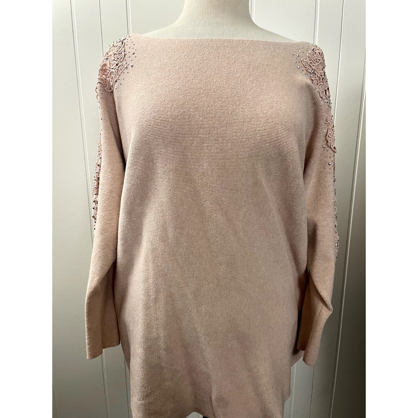 Siren Lily Jeweled Long Sleeve Crochet Woman’s Sweat Blouse Size 2XL