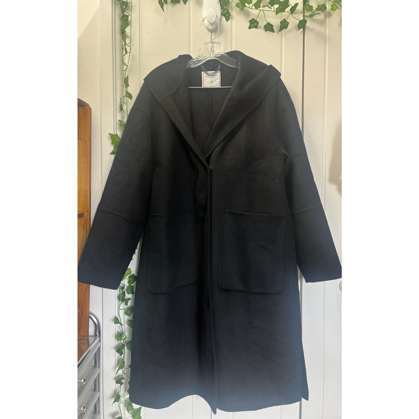 Belle & Bloom Walk This Way Women’s Black Wool Coat w/Hood Size Large MSRP $255.00