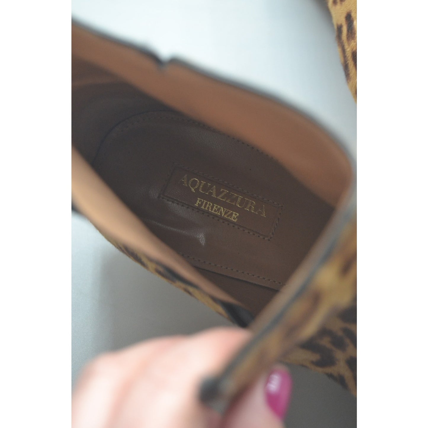 Aquazzura Fierenze Vero Cuoio Womans Leopard Pump Boot Calf Hair SZ 39