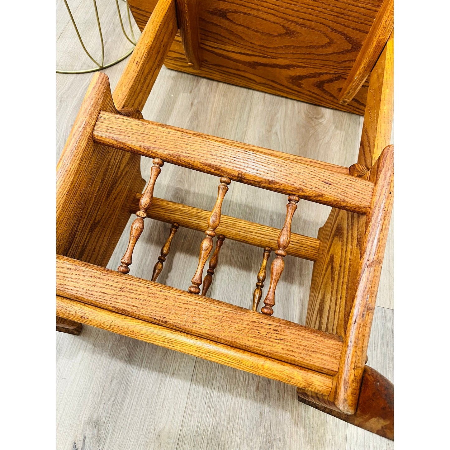 Vintage Hand Crafted Solid Oak Wood Accent Table + Magazine Rack