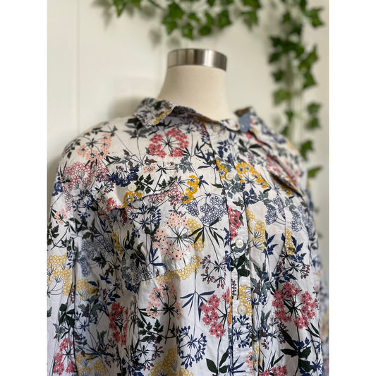 St Johns Bay Womans Long Sleeve Floral Button Up Size 3XL