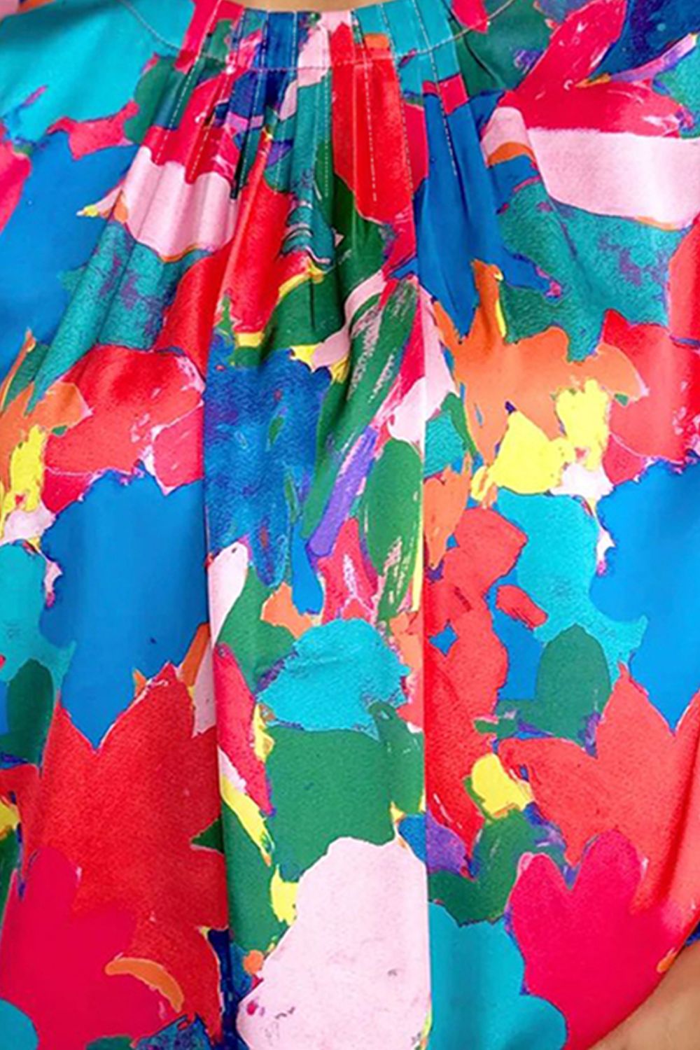 Woman's Style Collection Ruffled Abstract Print Round Neck Cap Sleeve Blouse