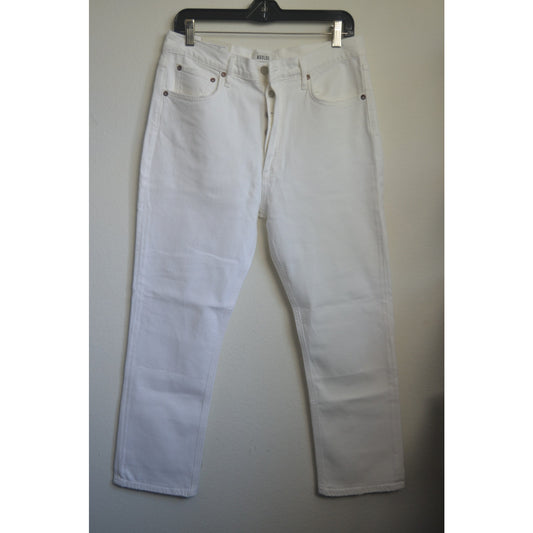White AGOLDE 30 Los Angeles Riley High Rise Straight Crop Jeans