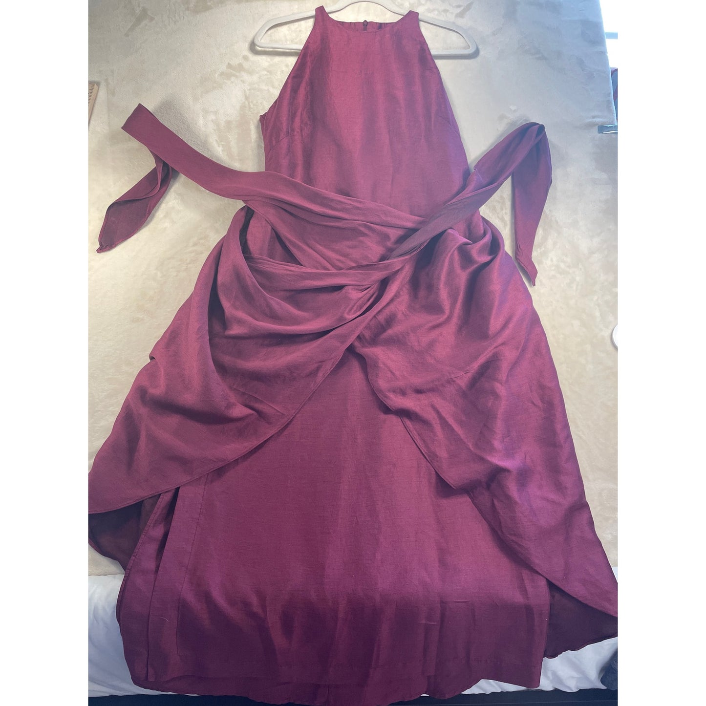 Bondi Born Organic Bulgarian Linen Burgundy Woman’s Wrap Tie Dress Made in Australia Large