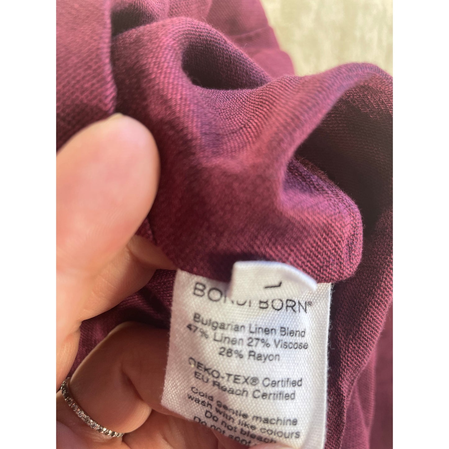 Bondi Born Organic Bulgarian Linen Burgundy Woman’s Wrap Tie Dress Made in Australia Large
