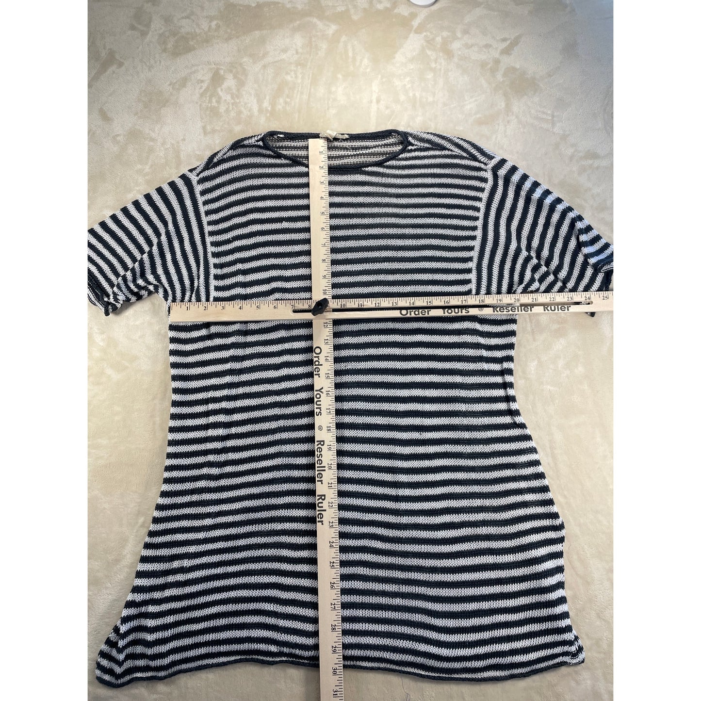 Eileen Fisher Womans Round Neck Stripped Organic Linen Loose Fit Top Large