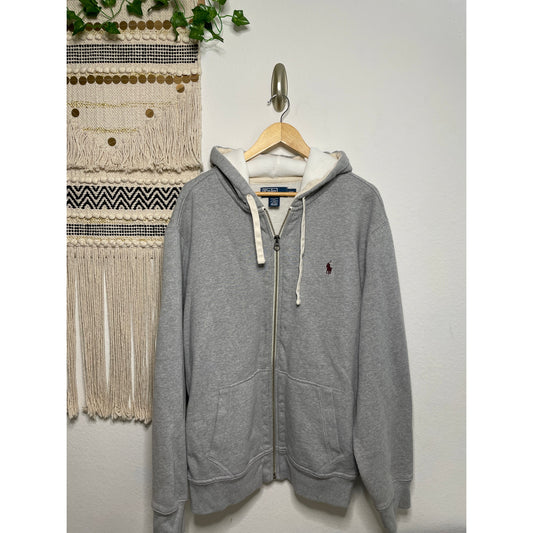 POLO RALPH LAUREN Vintage Stone Grey Full Zip Men’s Thermal Lined Hoodie Sweater XXL