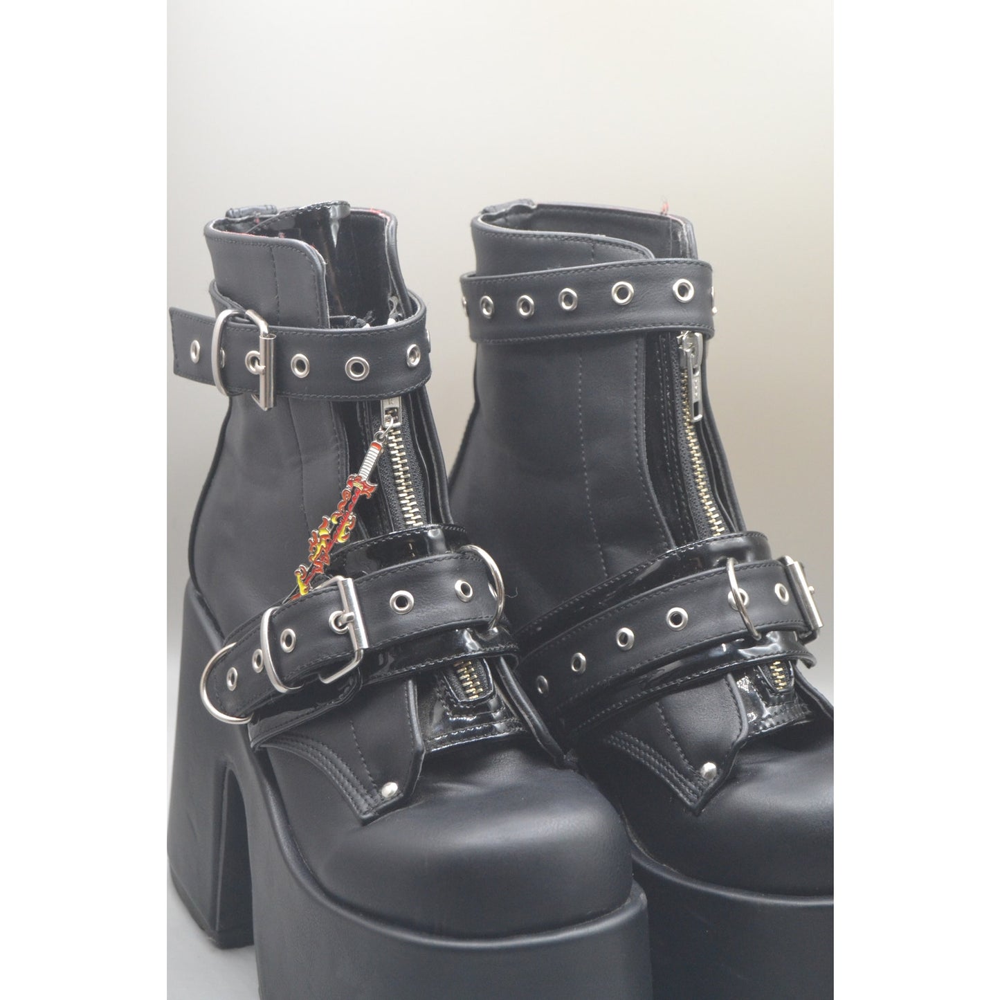 Demonia Platform Black Boots Belt Straps Zipper NWOT SZ 8