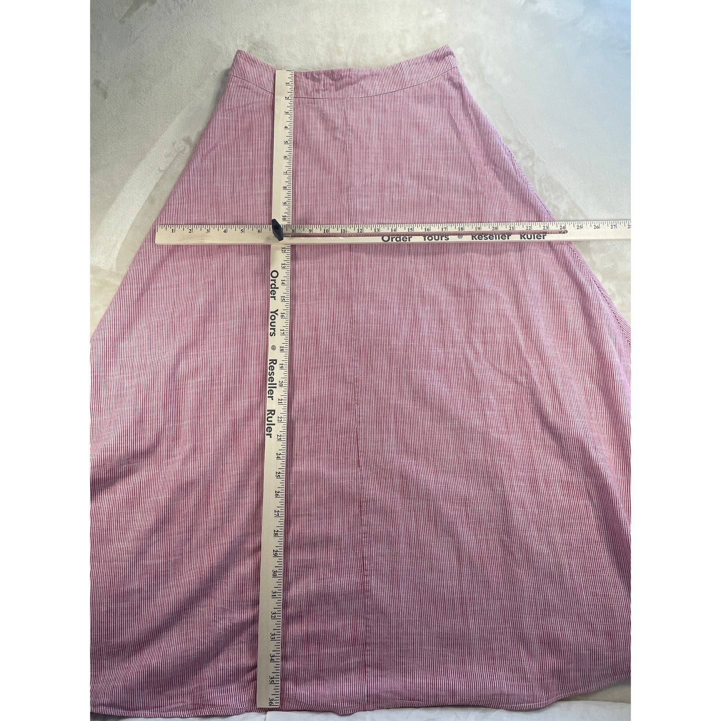 Bird & Knoll 100% Cotton Red White Pin Stripped Long Lined Maxi Skirt | M