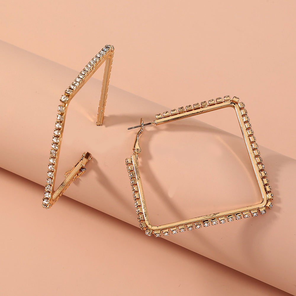 Square Rhinestones | Square Hoop Earrings
