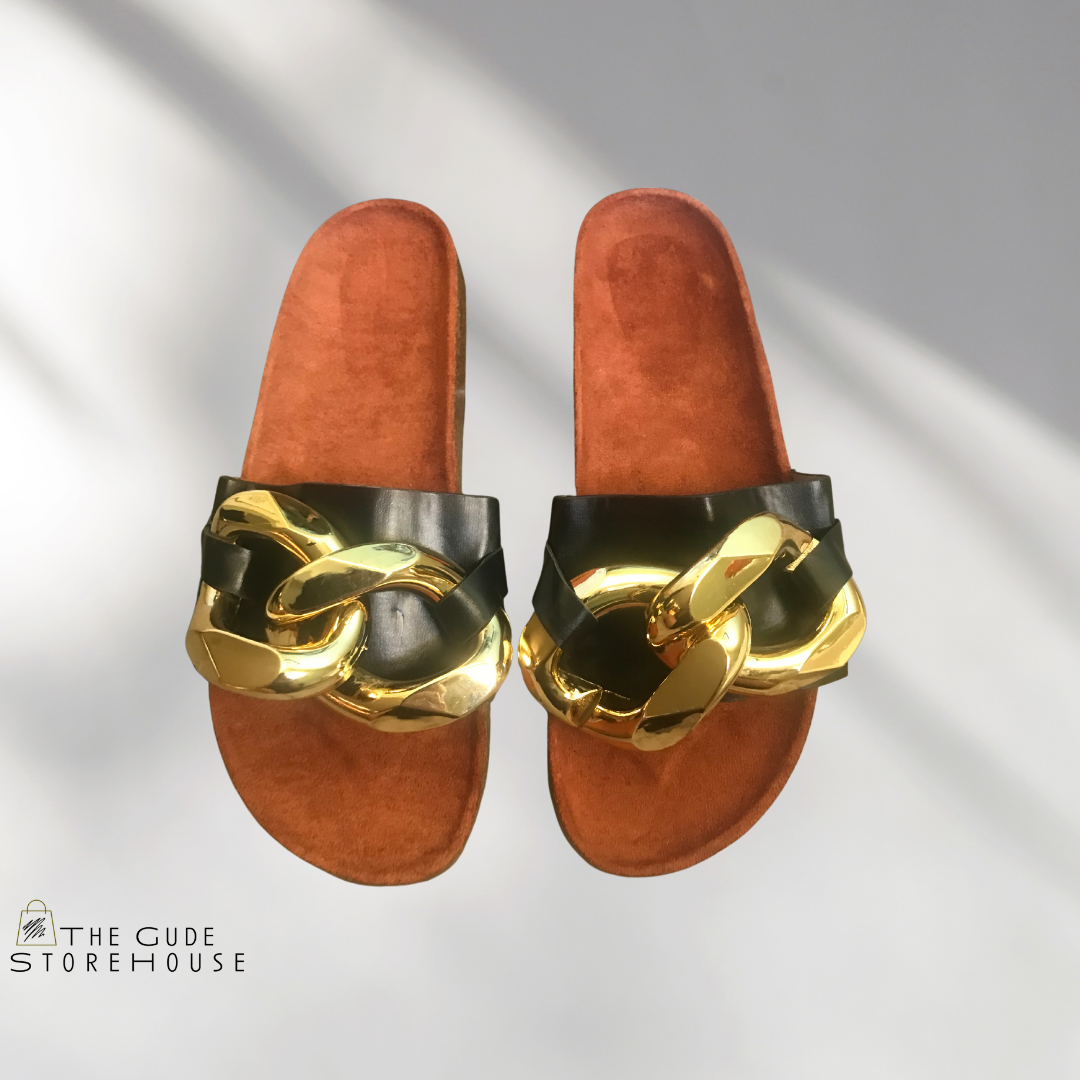 Big Chain | Black Slides and Handbag Set