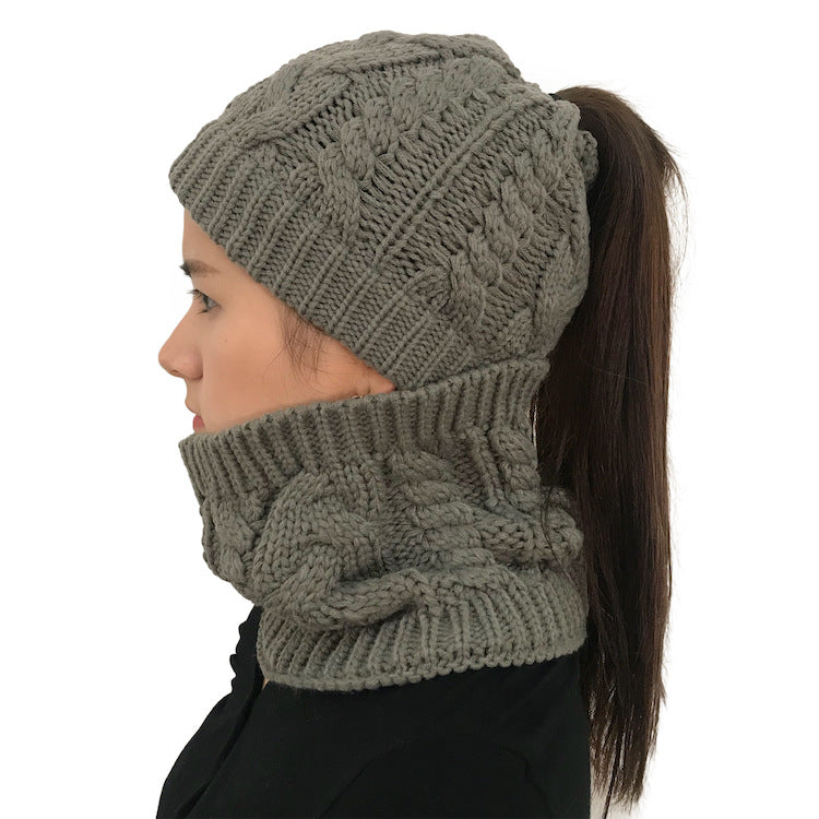 Ponytail beanie and matching fitted scarf