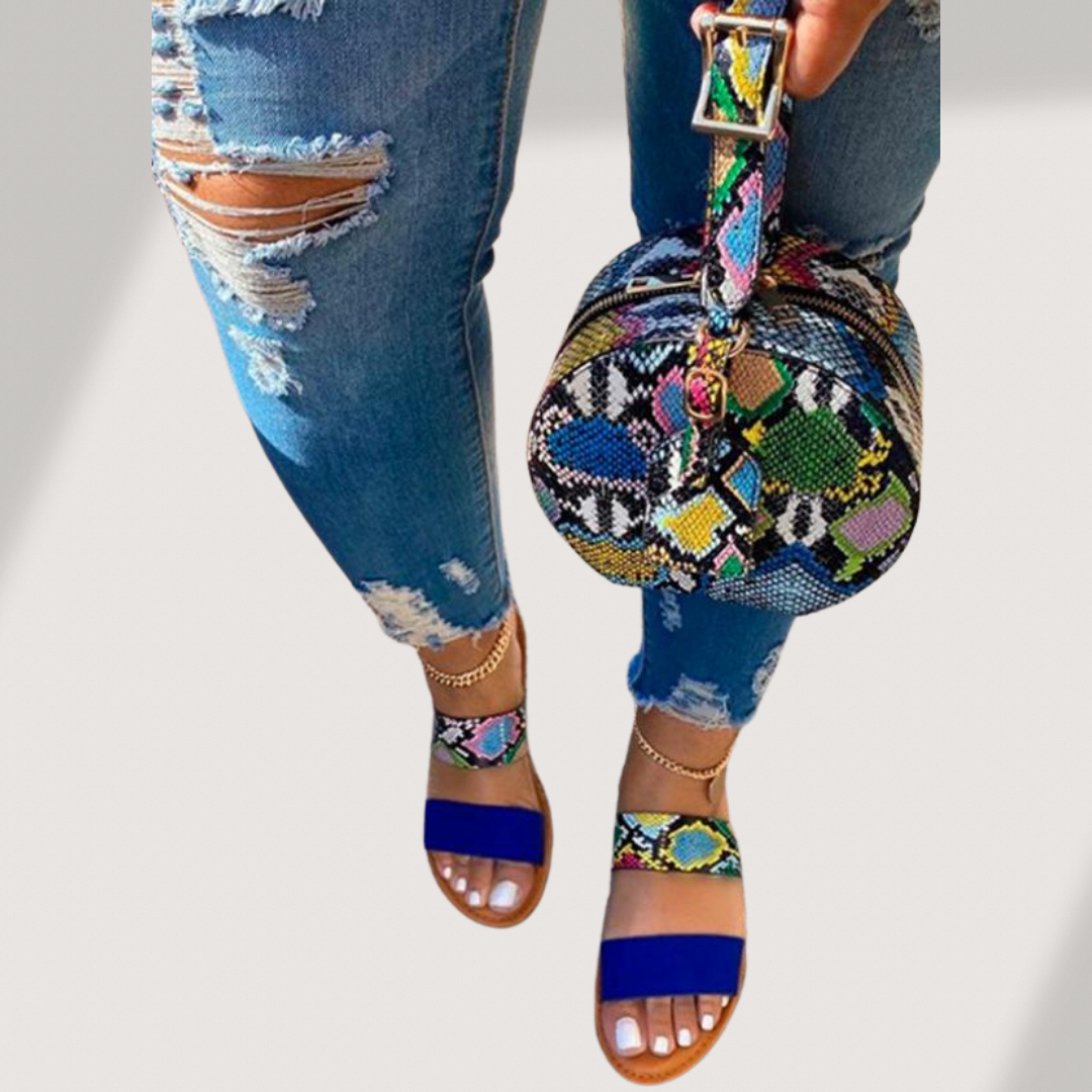 Snake Print | Blue Slides and Handbag Set