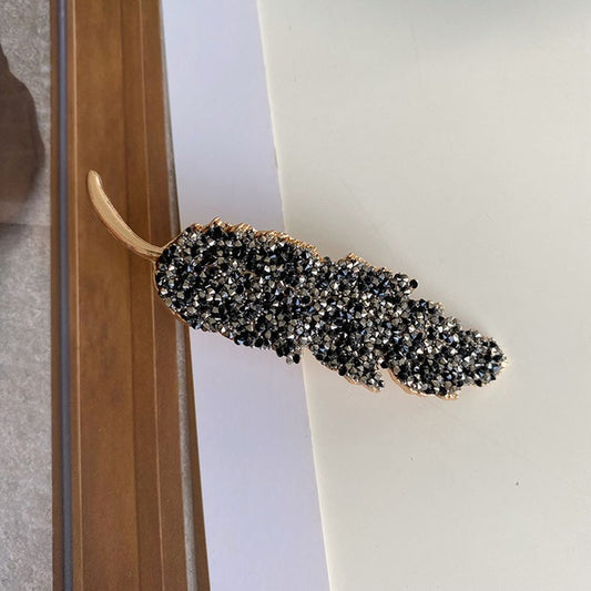Black | Luminous Rhinestone Leaf Hair Clip