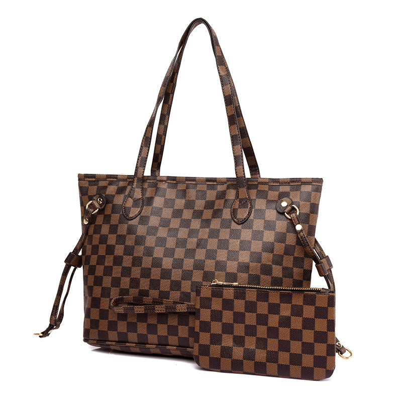 Lucia | Brown tote handbag with matching clutch wristlet.