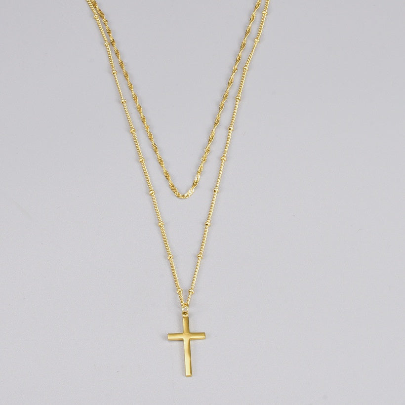 Layered Cross | 18k Gold Necklace
