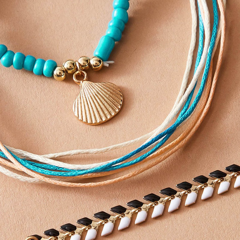 Turquoise Shell Trio | Anklet Set