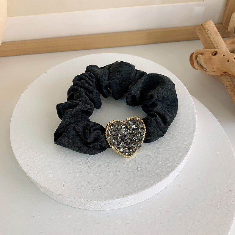 Black | Rhinestone Heart Scrunchie