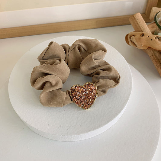 Tan | Rhinestone Heart Scrunchie