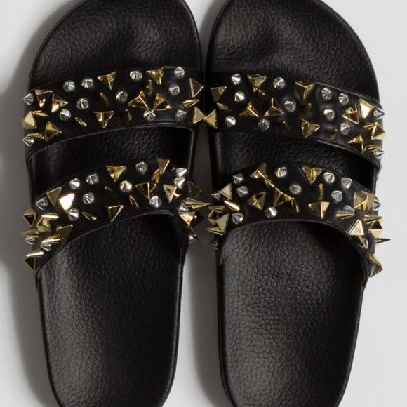 Spiked | Black Slides with Jelly Handbag