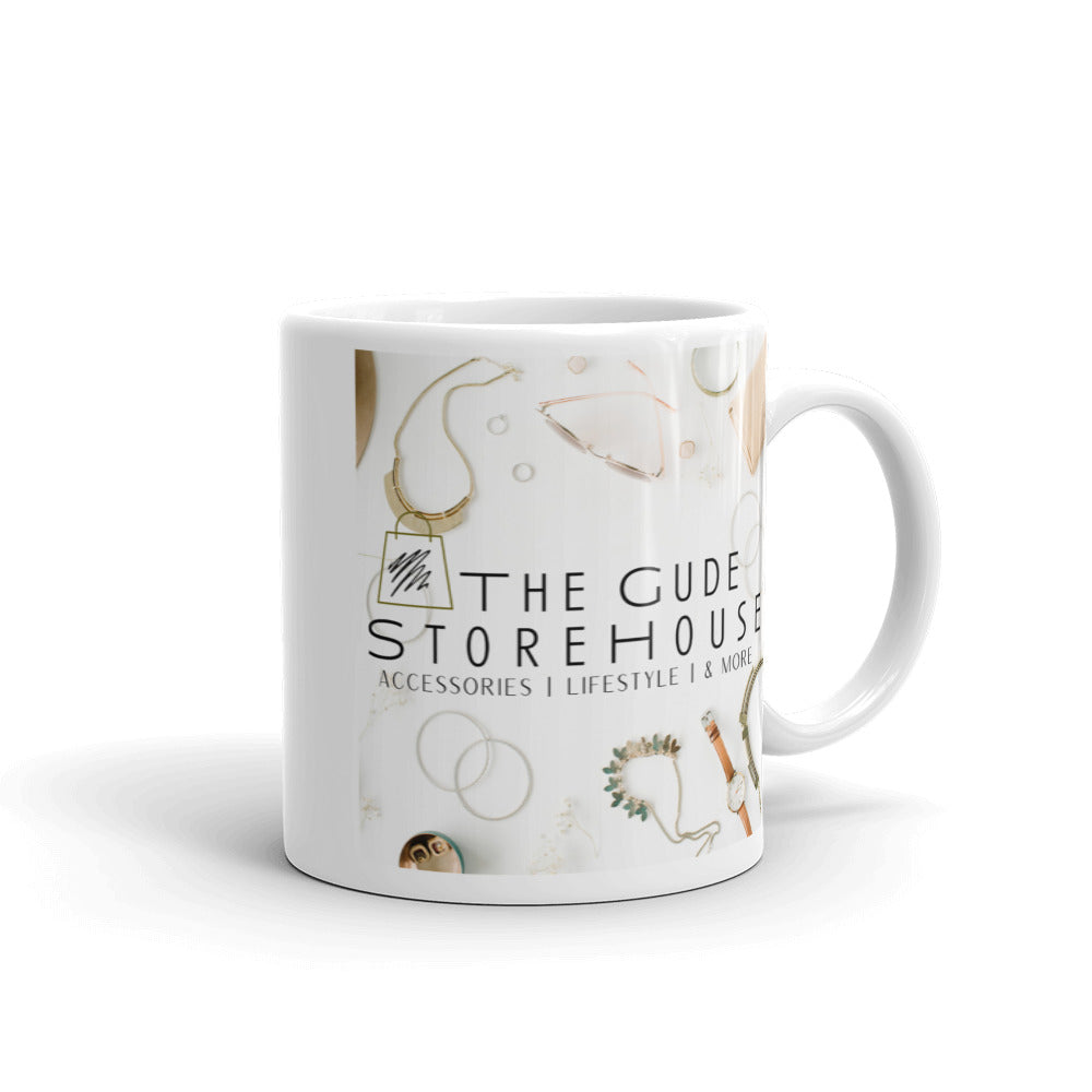 The Gude StoreHouse | Merch | White glossy mug- Left Side Handle