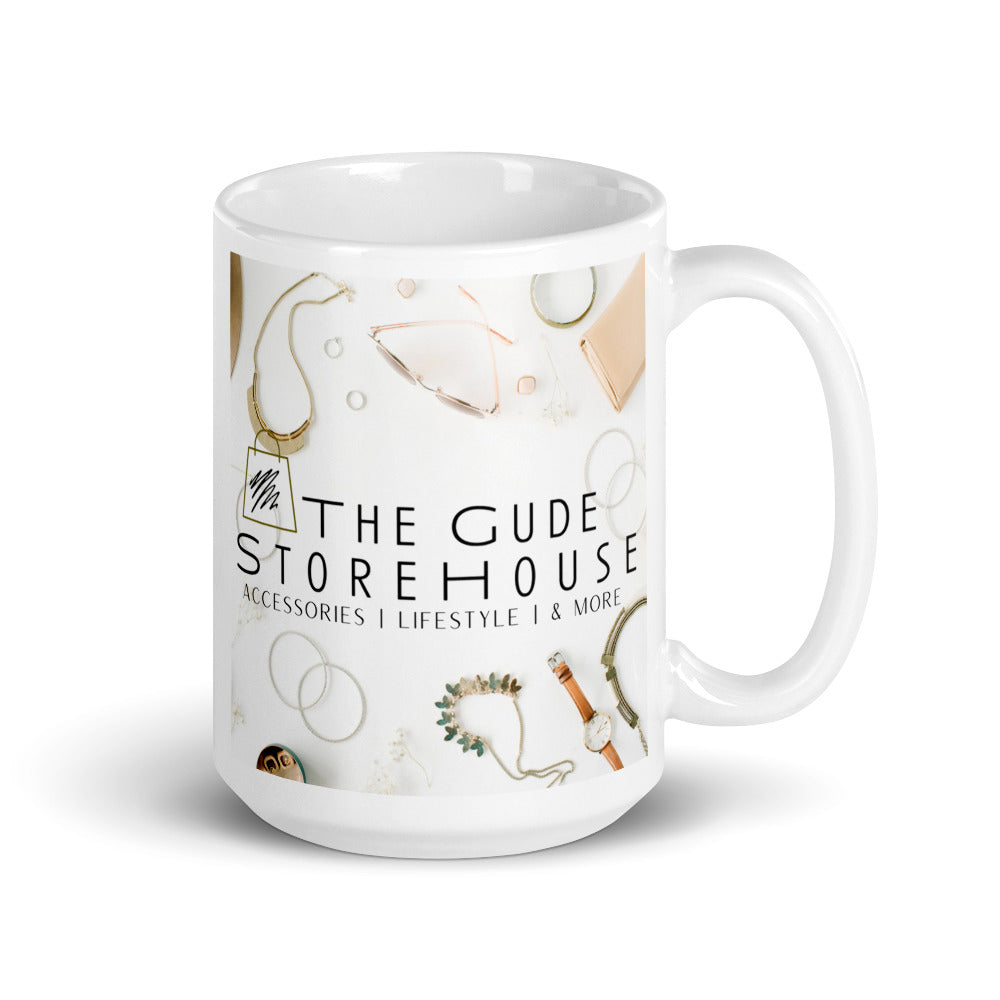 The Gude StoreHouse | Merch | White glossy mug- Left Side Handle