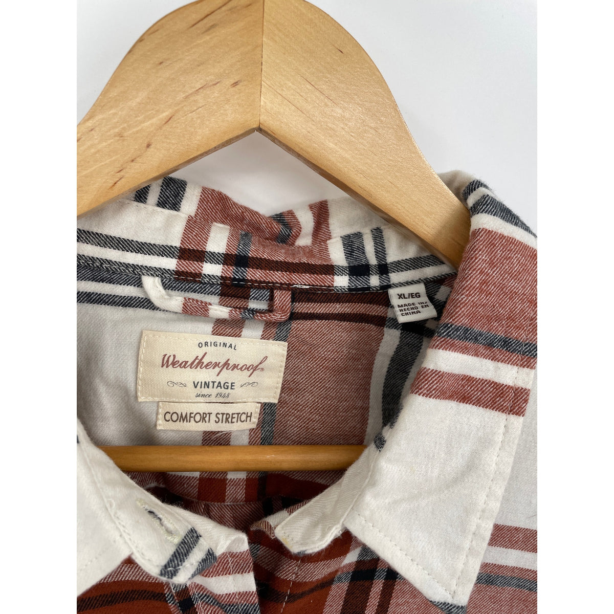 Weatherproof Womans Vintage Brown Plaid Flannel Comfort Stretch Button-Up Shirt XL