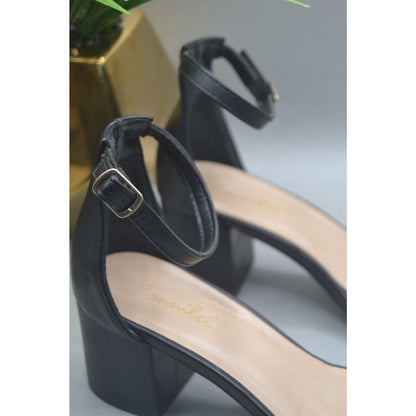 Black Size 7 Bonnie Bell Open Heels With Short Heel And Adjustable Belt Strap