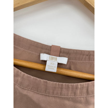 Lunya %100 Silk Pajama Neutral Nude 2 Piece Set Top and Bottom XS