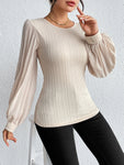 Woman's Style Collection Pleated Puff Sleeve Round Neck Blouse