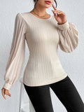 Woman's Style Collection Pleated Puff Sleeve Round Neck Blouse