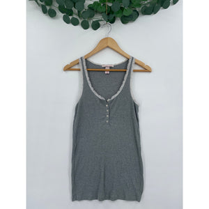 Victoria Secret Lace Trim Coquette Y2K Soft Girl Grey Ribbed Tank Med