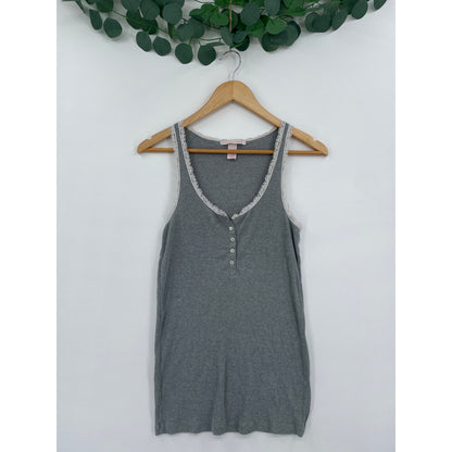 Victoria Secret Lace Trim Coquette Y2K Soft Girl Grey Ribbed Tank Med