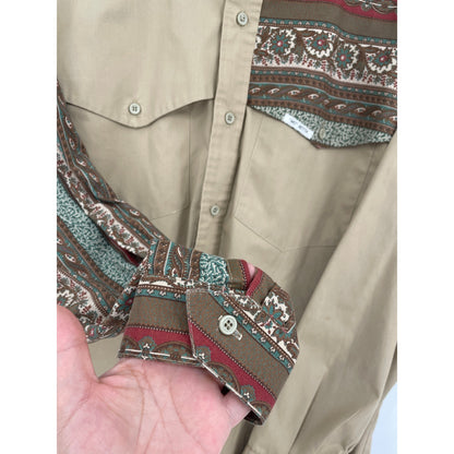 VTG Maury Tates Mo Betta Western Mens Brown and Tan Button Down Shirt Size 17/36
