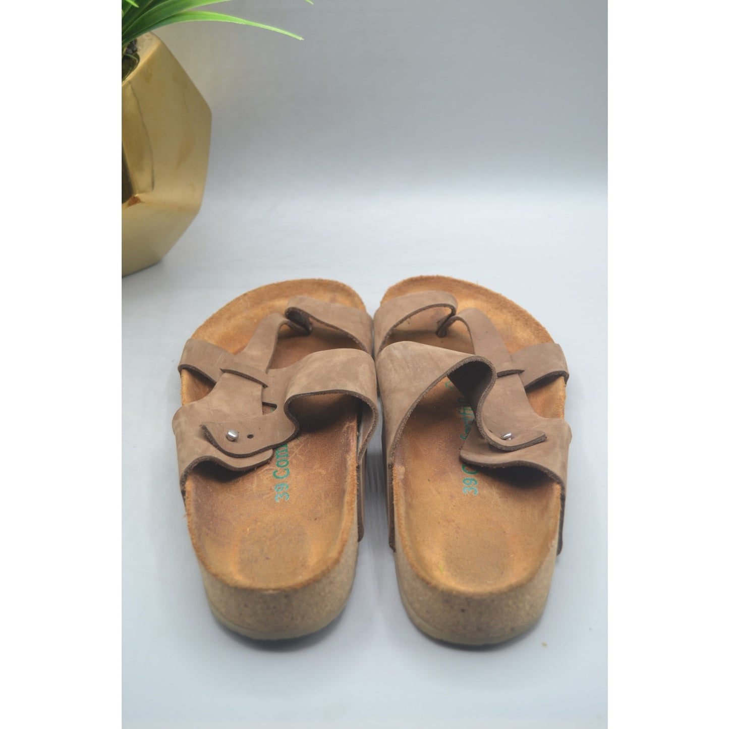 Comfortfusse Tan Leather Woman’s Flat Birkenstock Style Sandals Size 8