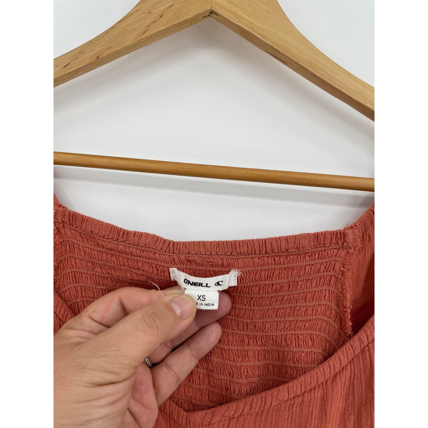Oneill Isabel Solid Peplum Elastic Sleeves Medal Logo Woven Top XS