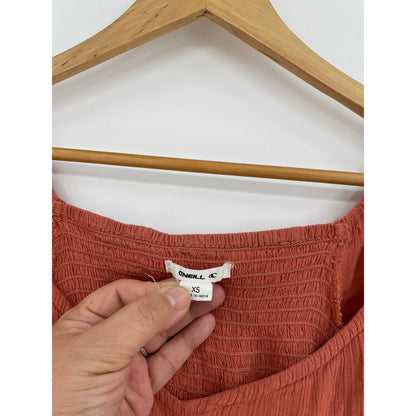 Oneill Isabel Solid Peplum Elastic Sleeves Medal Logo Woven Top XS